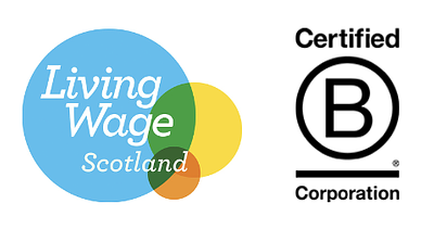 living wage employer and b corp accreditation badge